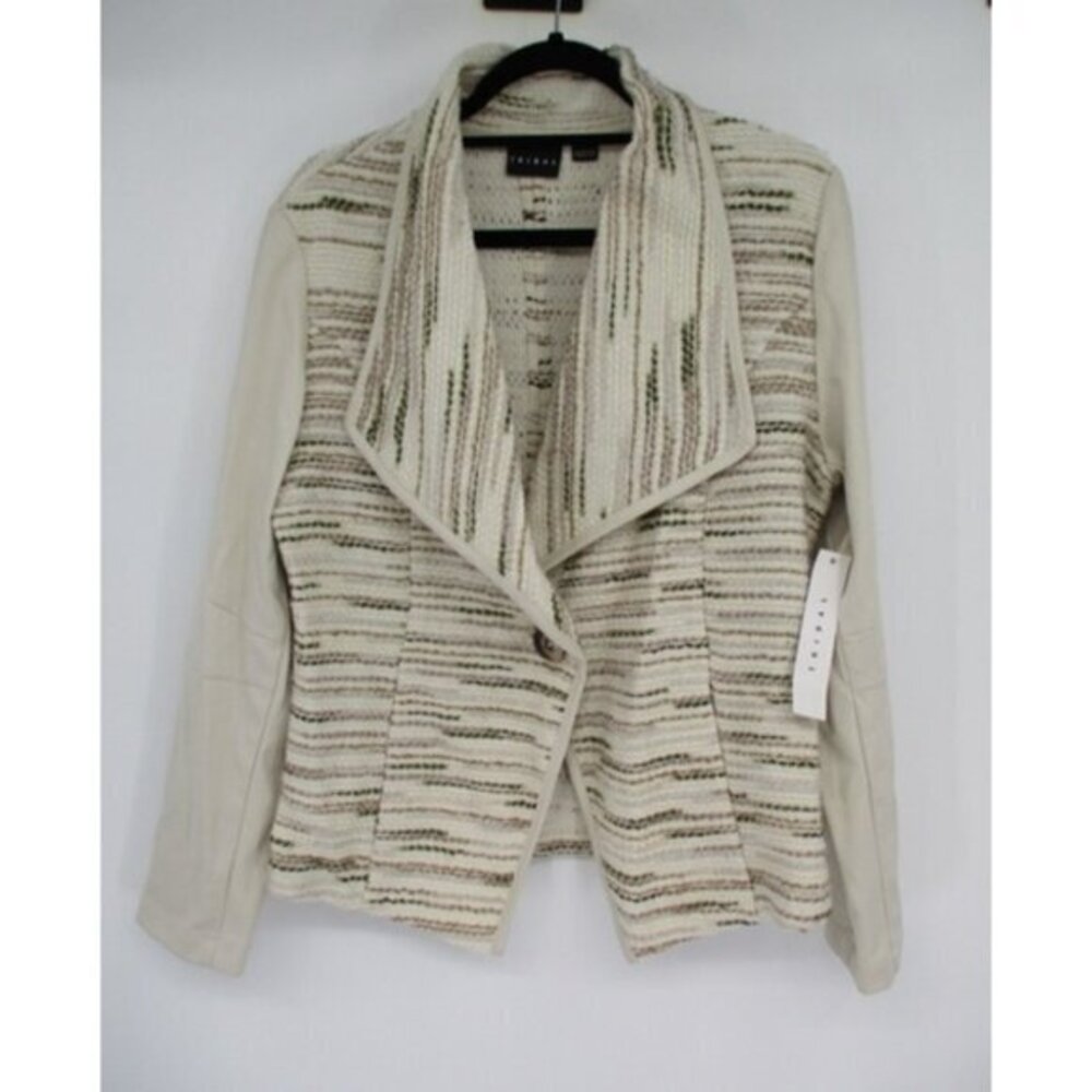 Tribal Womens Jacket Large Button Front Beige Cream Textured Preppy Moto New